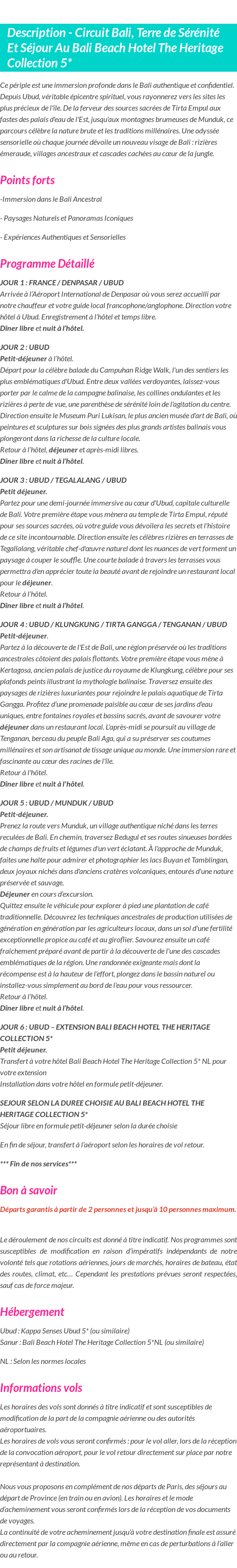 Détails du séjour