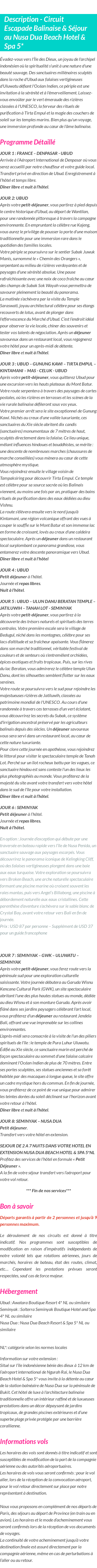 Détails du séjour