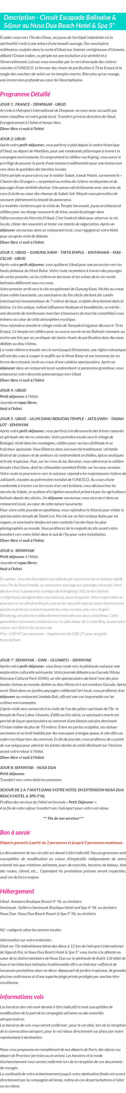 Détails du séjour