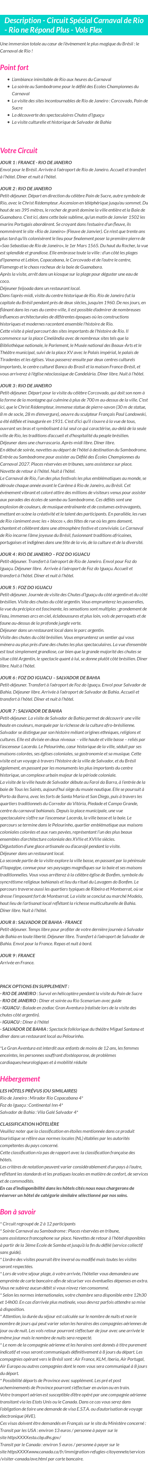 Détails du séjour
