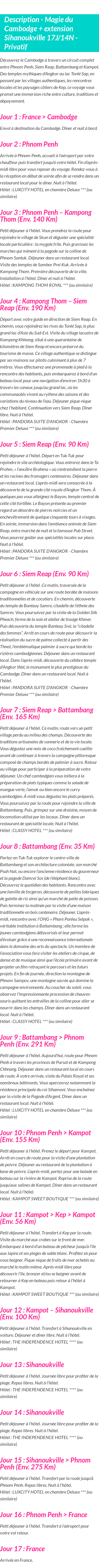 Détails du séjour