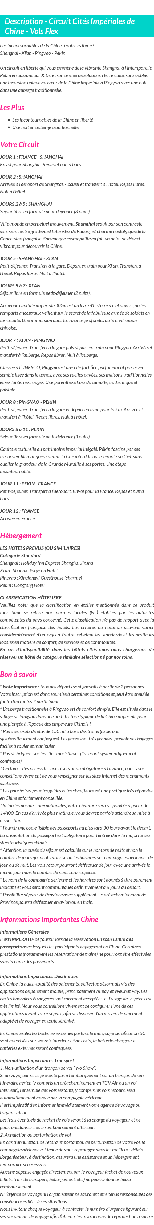 Détails du séjour