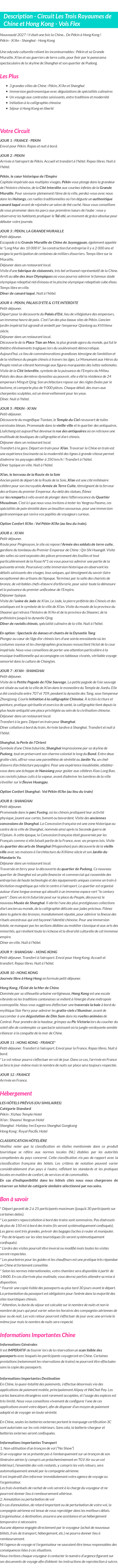 Détails du séjour