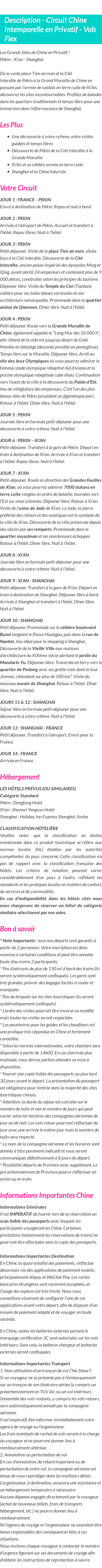 Détails du séjour