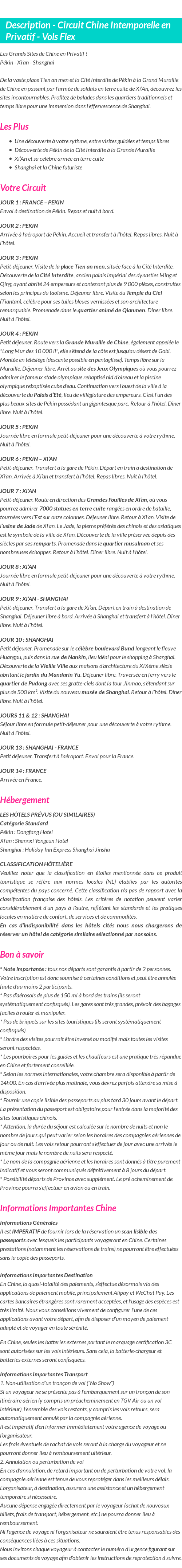 Détails du séjour