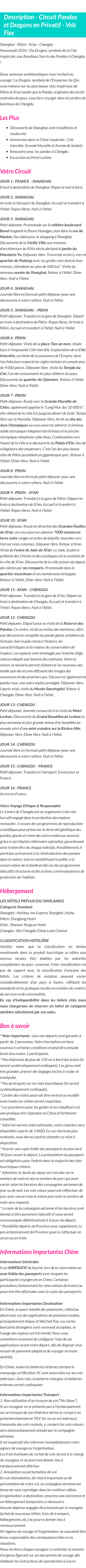 Détails du séjour