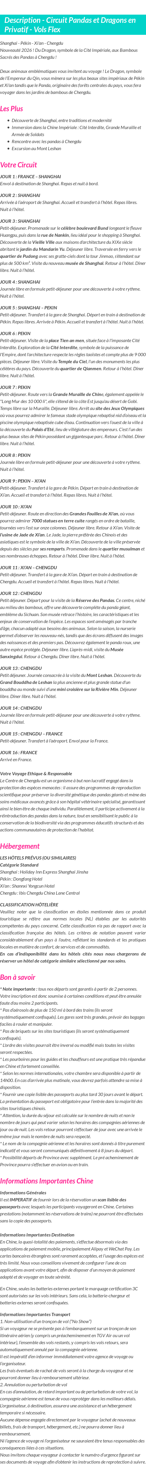 Détails du séjour