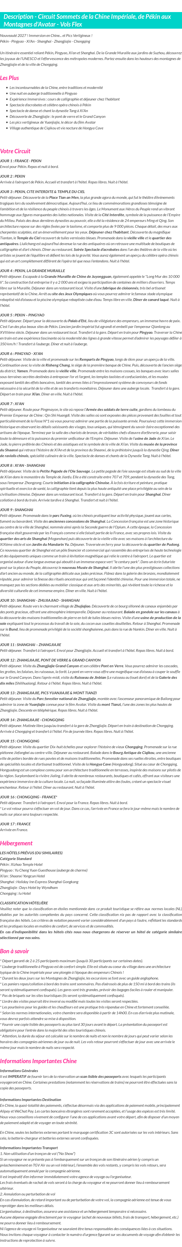 Détails du séjour