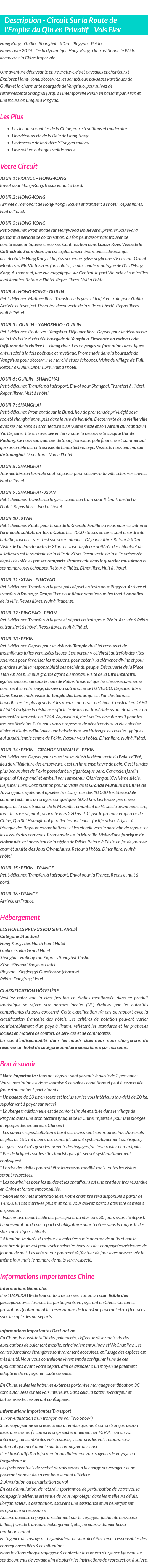Détails du séjour