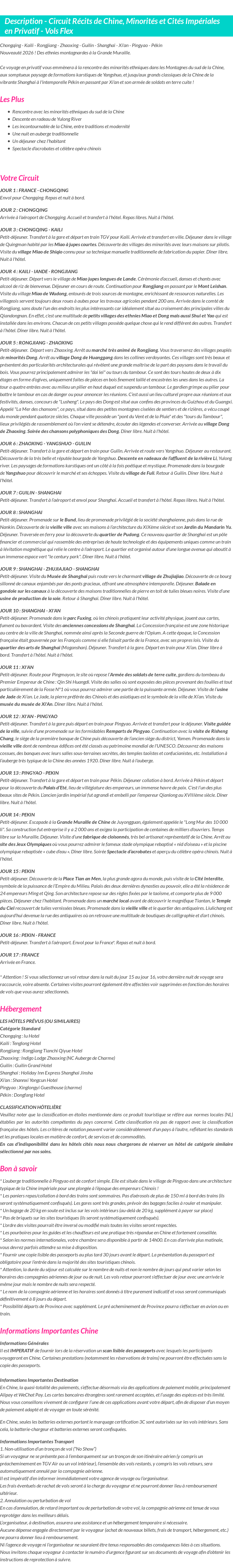 Détails du séjour