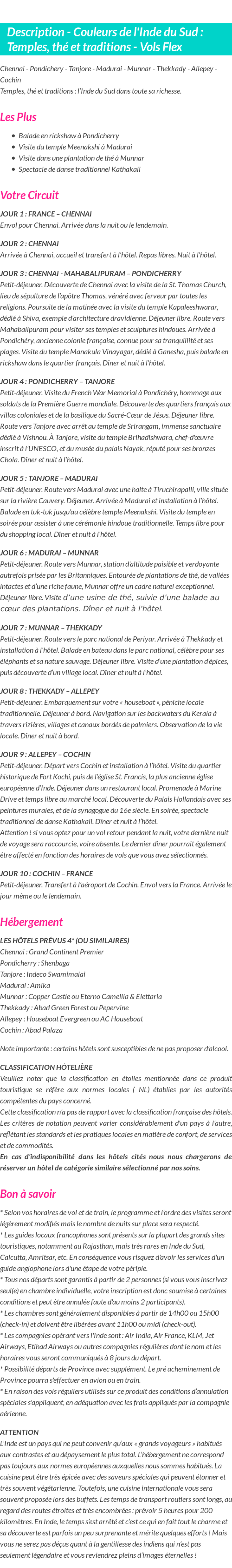 Détails du séjour