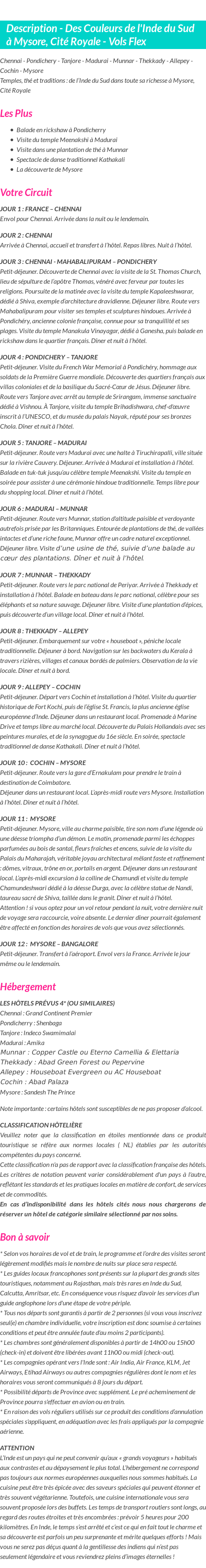 Détails du séjour