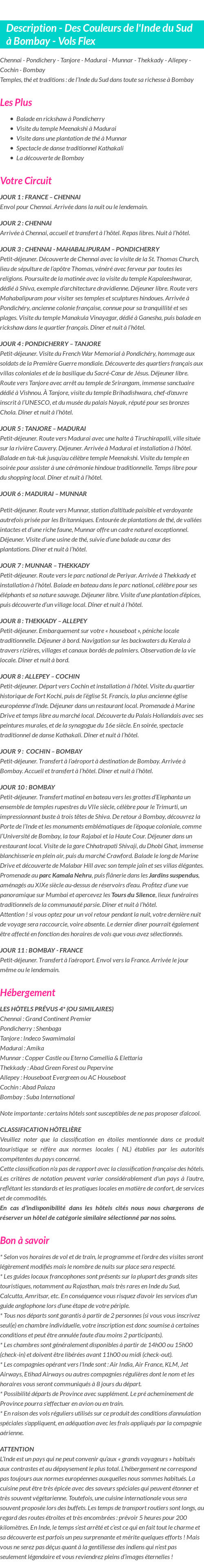 Détails du séjour