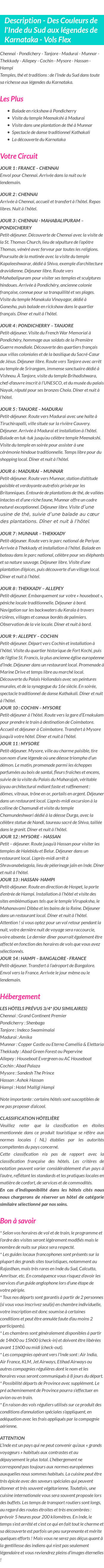 Détails du séjour