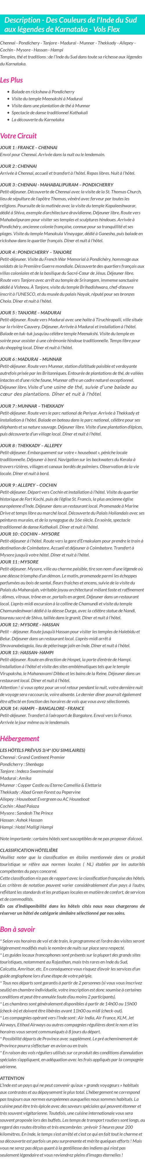 Détails du séjour