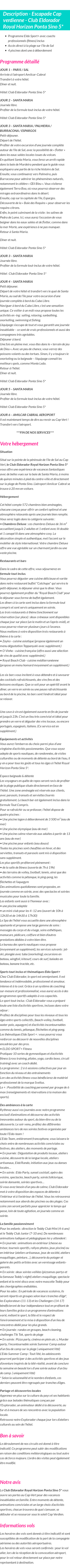 Détails du séjour