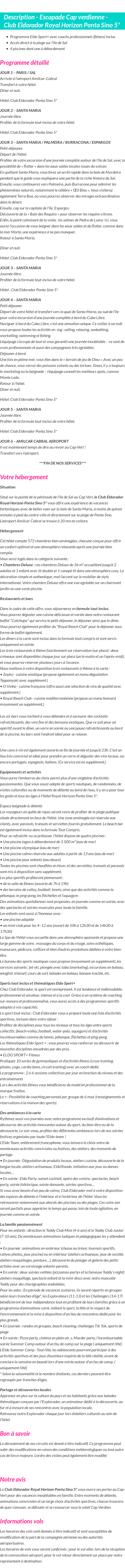Détails du séjour
