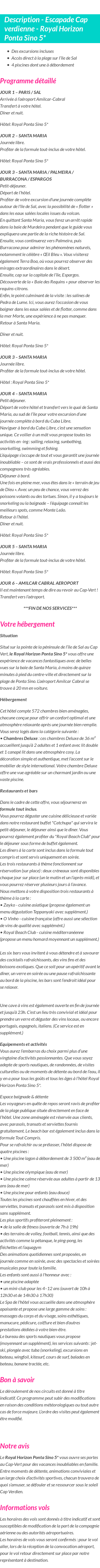Détails du séjour