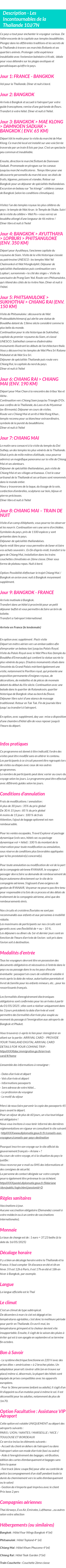 Détails du séjour