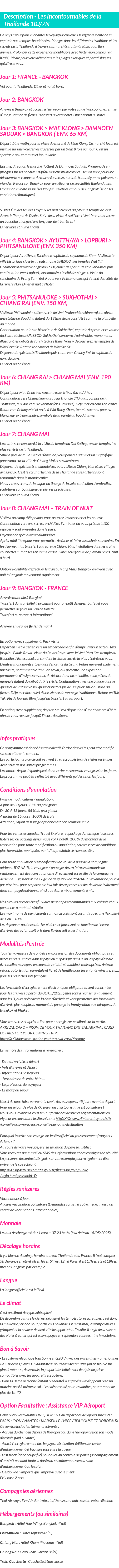Détails du séjour