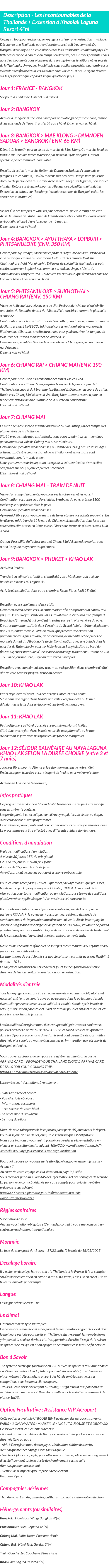 Détails du séjour