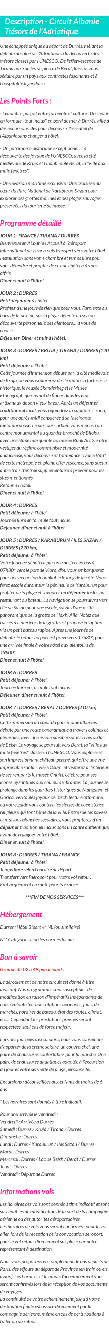 Détails du séjour