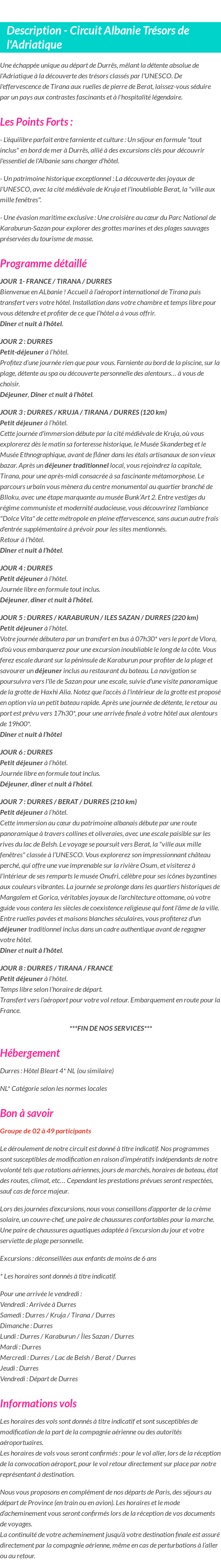 Détails du séjour