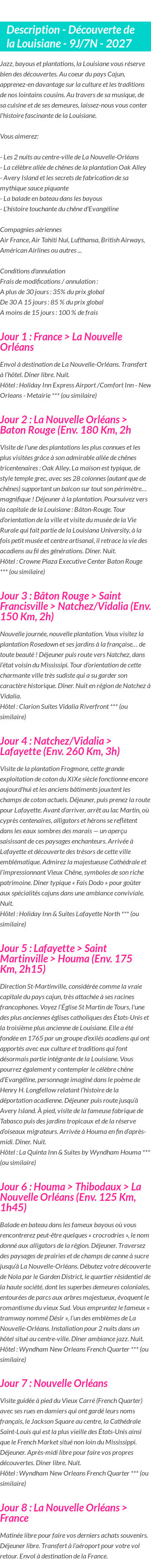 Détails du séjour