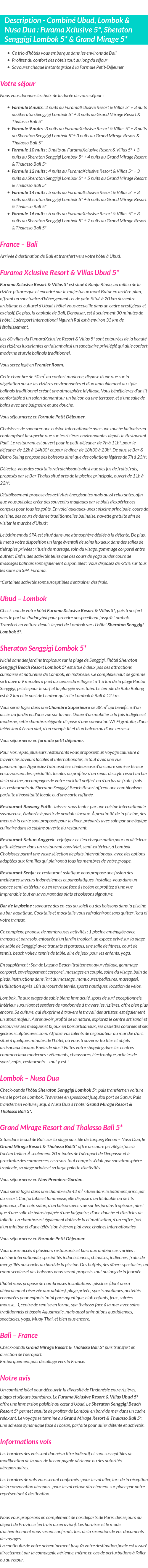 Détails du séjour