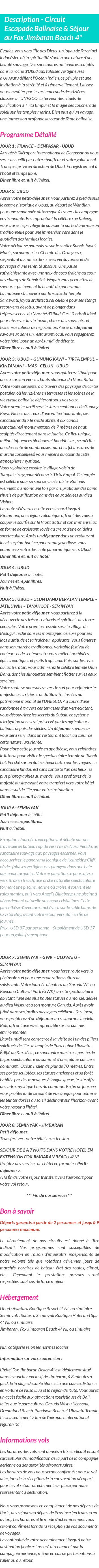 Détails du séjour