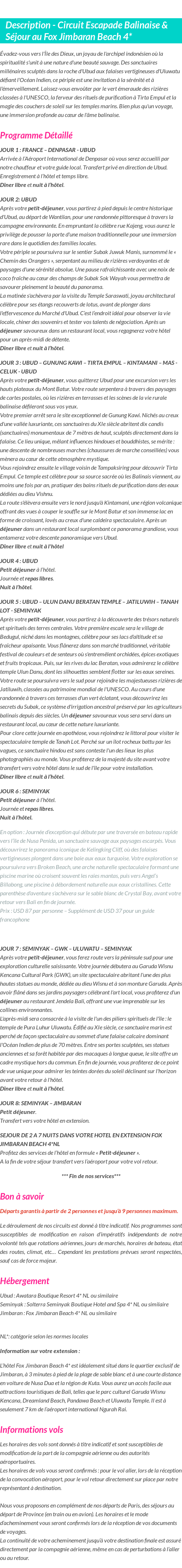 Détails du séjour