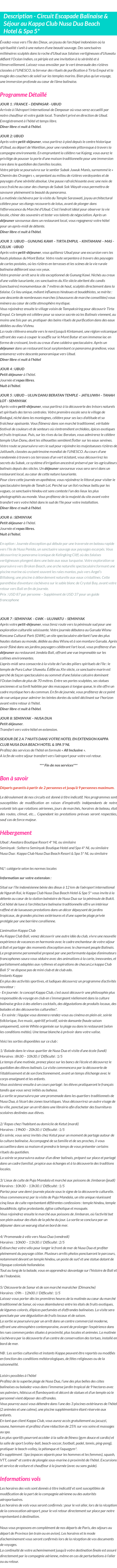 Détails du séjour