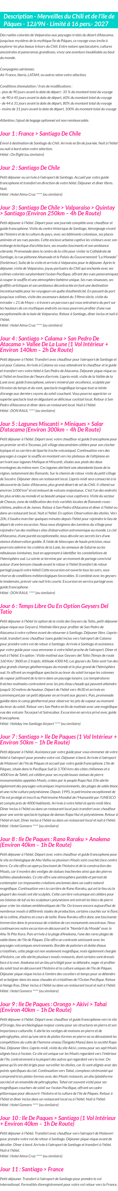 Détails du séjour