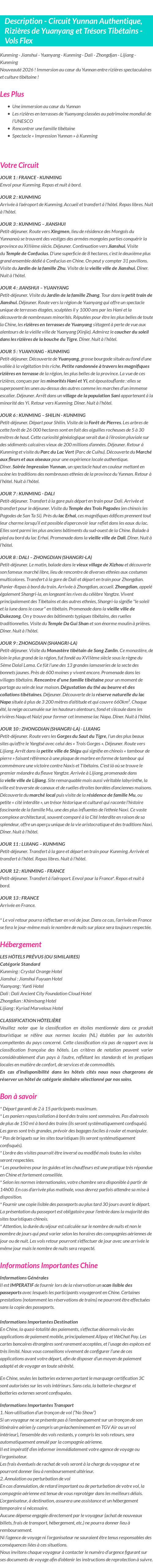 Détails du séjour
