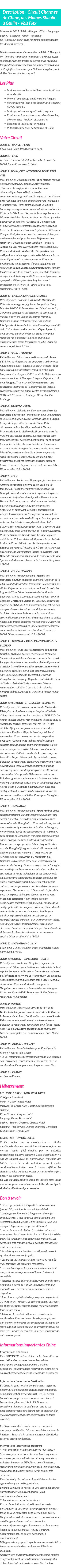 Détails du séjour