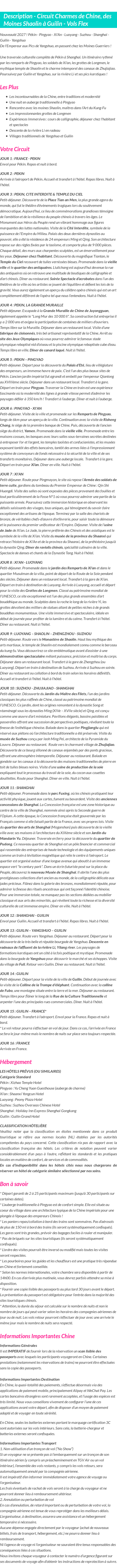 Détails du séjour