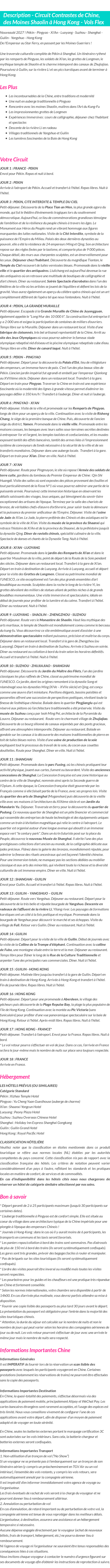 Détails du séjour