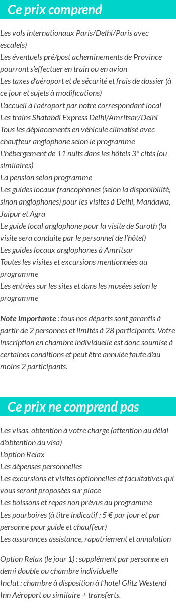 Conditions tarifaires