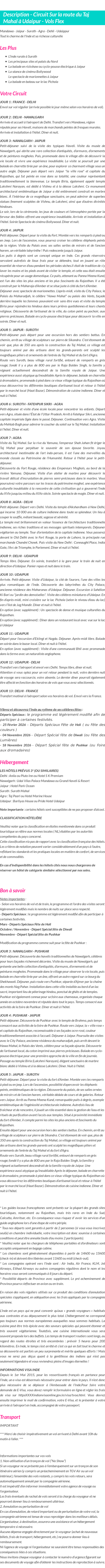 Détails du séjour