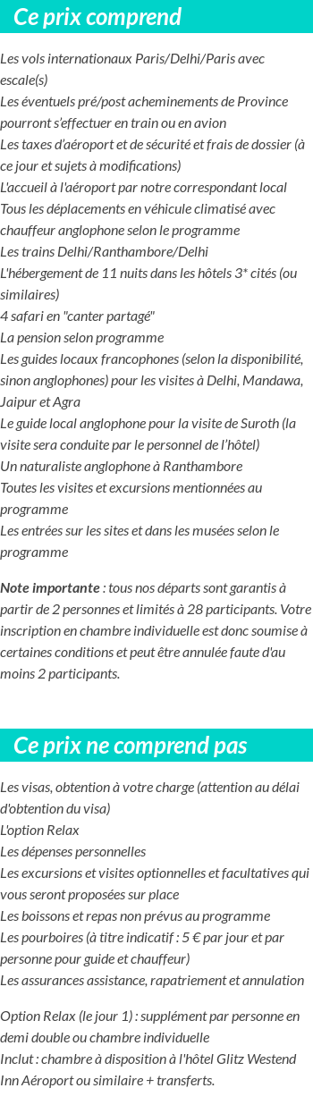 Conditions tarifaires