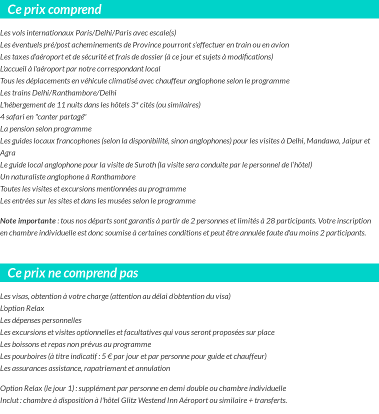 Conditions tarifaires