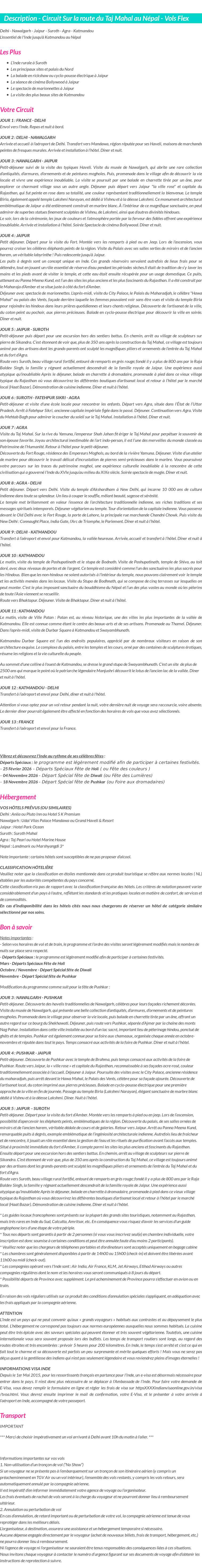 Détails du séjour