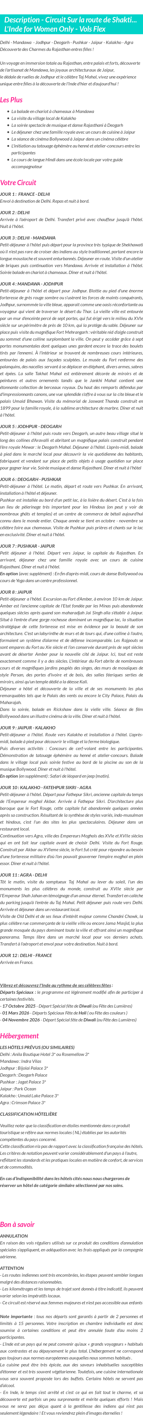Détails du séjour