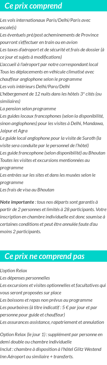 Conditions tarifaires