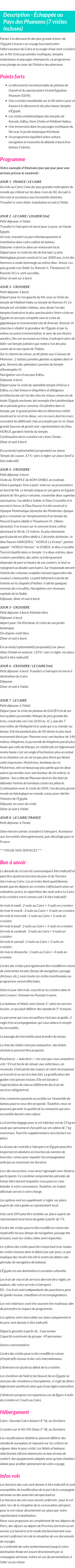 Détails du séjour