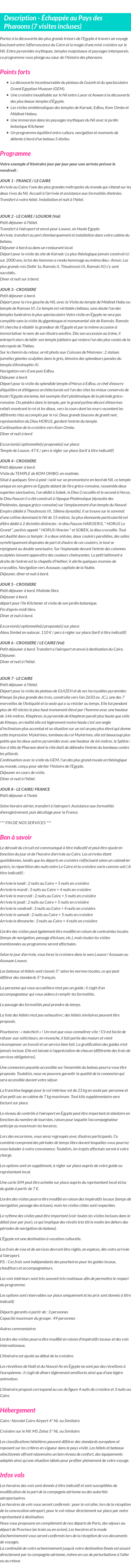Détails du séjour