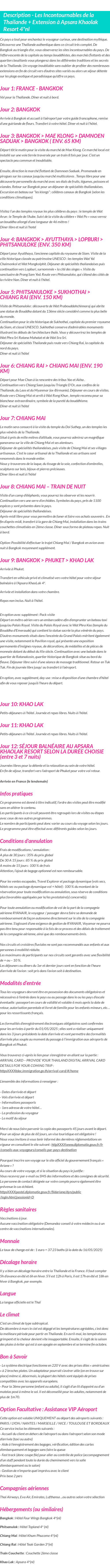 Détails du séjour