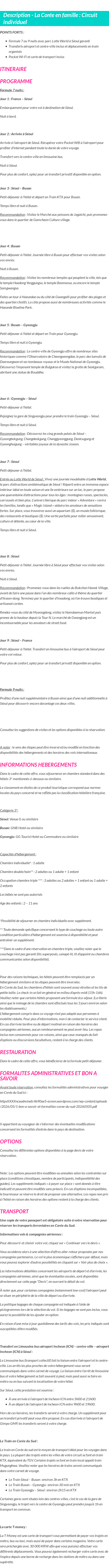 Détails du séjour