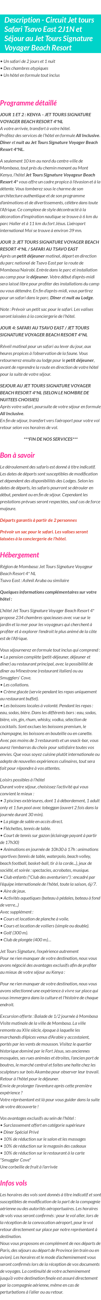 Détails du séjour