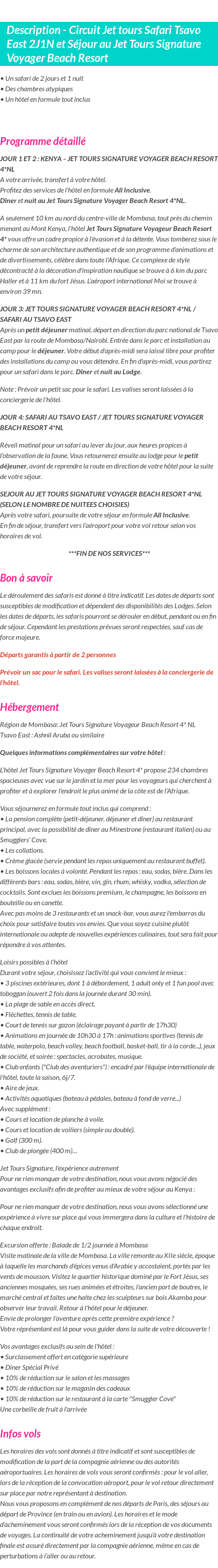Détails du séjour